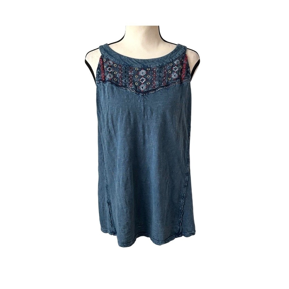 3/$20 💥 Style & Co. Blue Embroidered Sleeveless Top Flowy Boho Boho Cotton